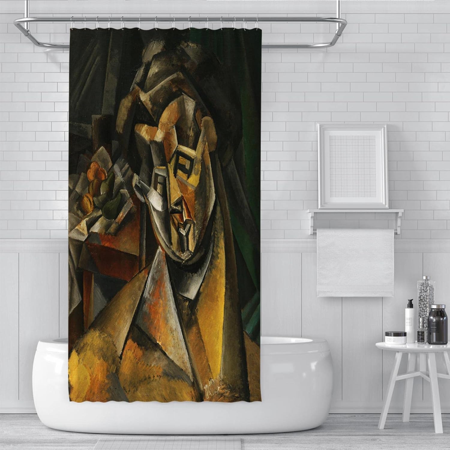 Picasso Shower Curtain Liner Geometric Woman with Pears Shower Curtains with Hooks Waterproof Bath Curtains for Farmhouse Bathroom Decor W78 x L78(in)