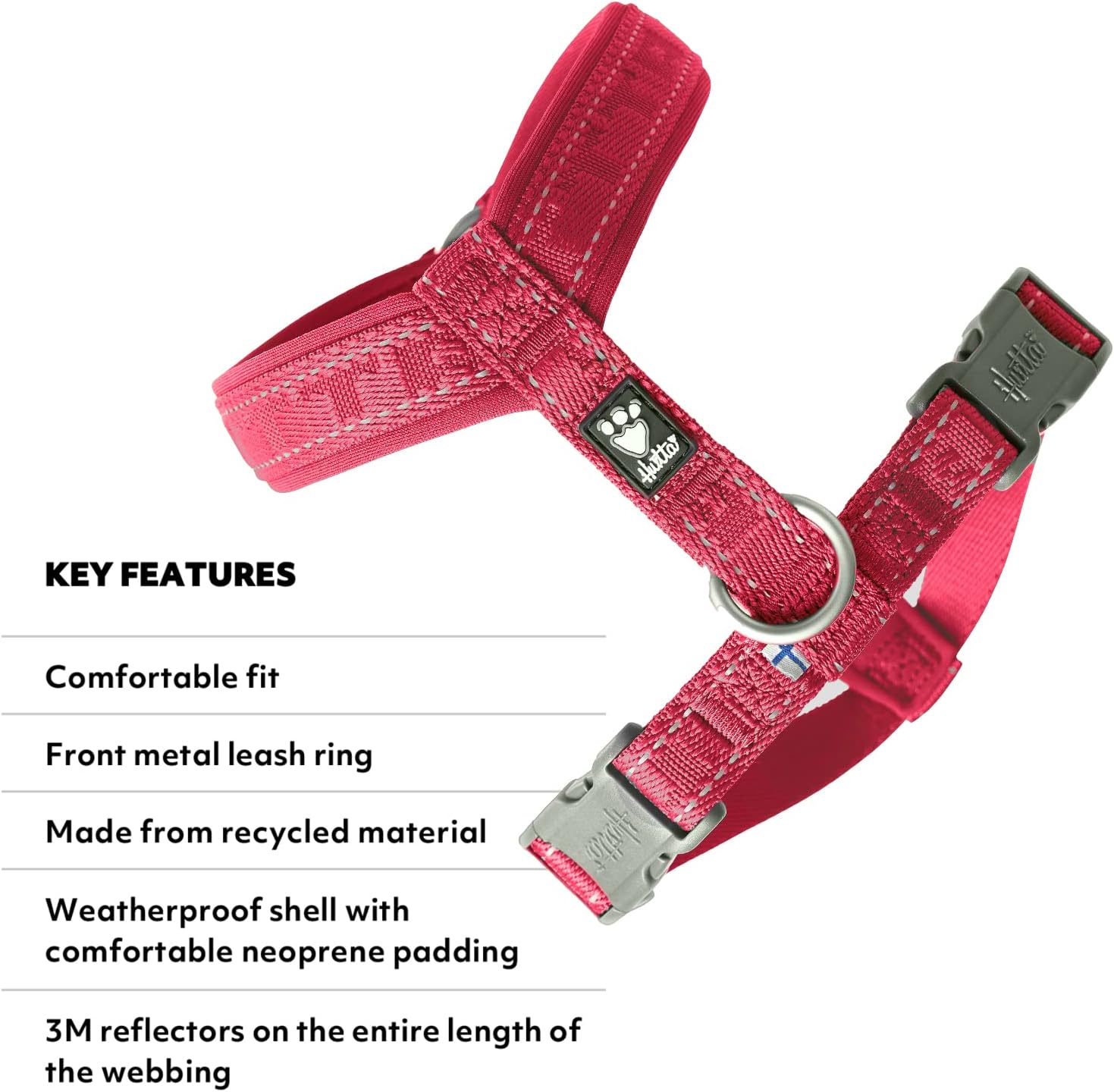 Hurtta Casual ECO Dog Y-Harness, Ruby, 35-39 in
