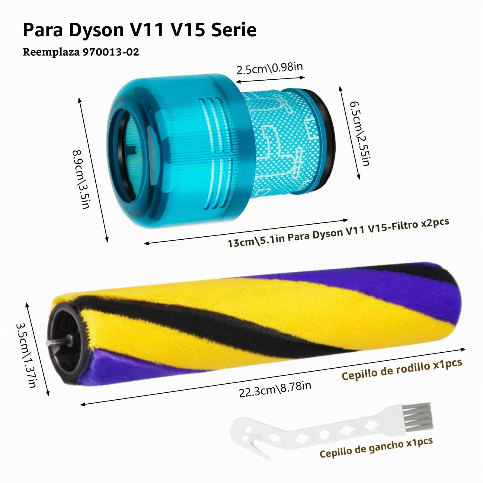 4 piezas para compatible filtros Dyson V15, filtro HEPA para aspiradora compatible Dyson V15 Detect Slim Series, V15 Accesorios Set con 2 filtros de repuesto, 1 cepillo de rodillo, 1 cepillo