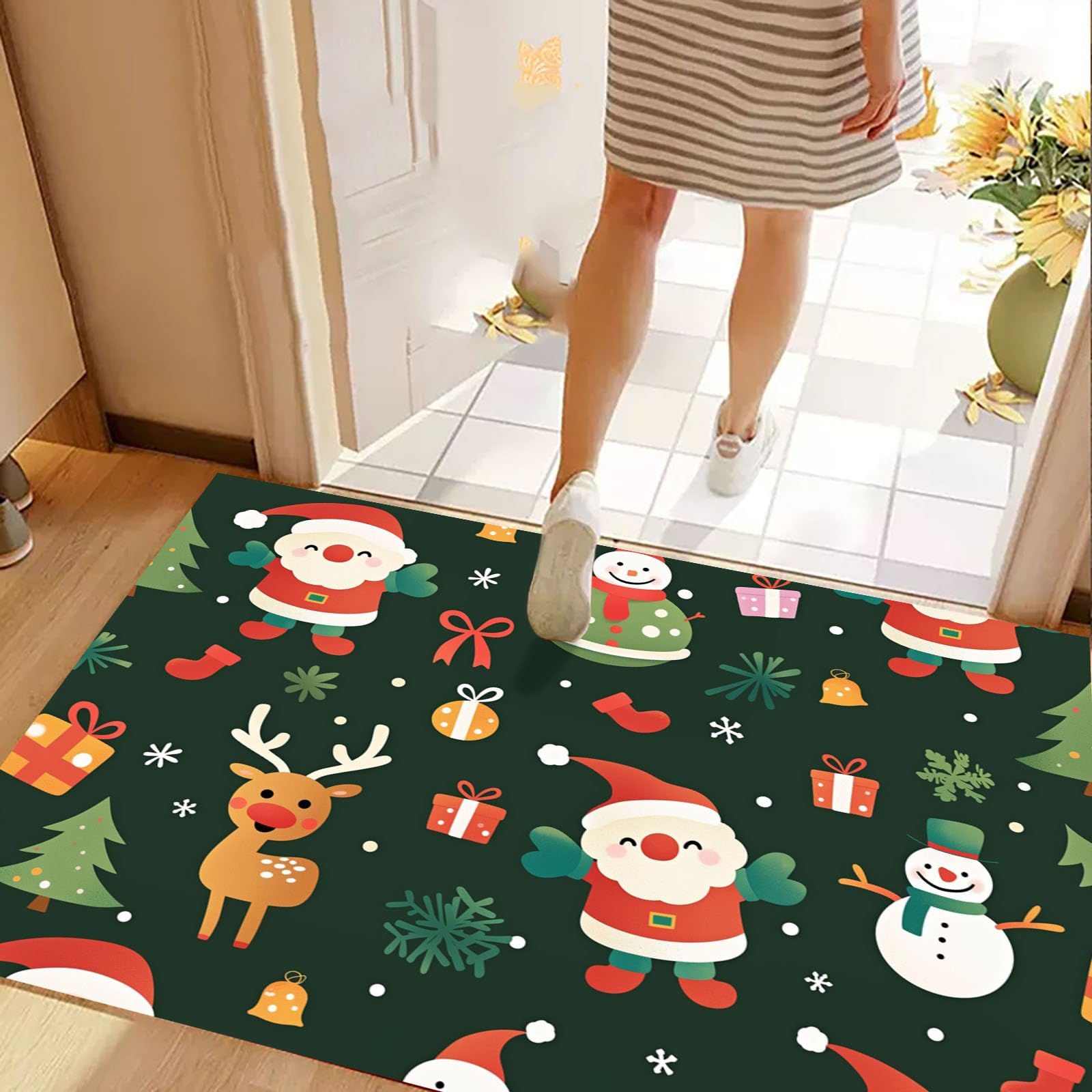 Felpudos Lavables con temática navideña para Interiores, con diseño de Papá Noel, Renos y muñecos de Nieve. Felpudos absorbentes Antideslizantes de Perfil bajo para Entrada, interi