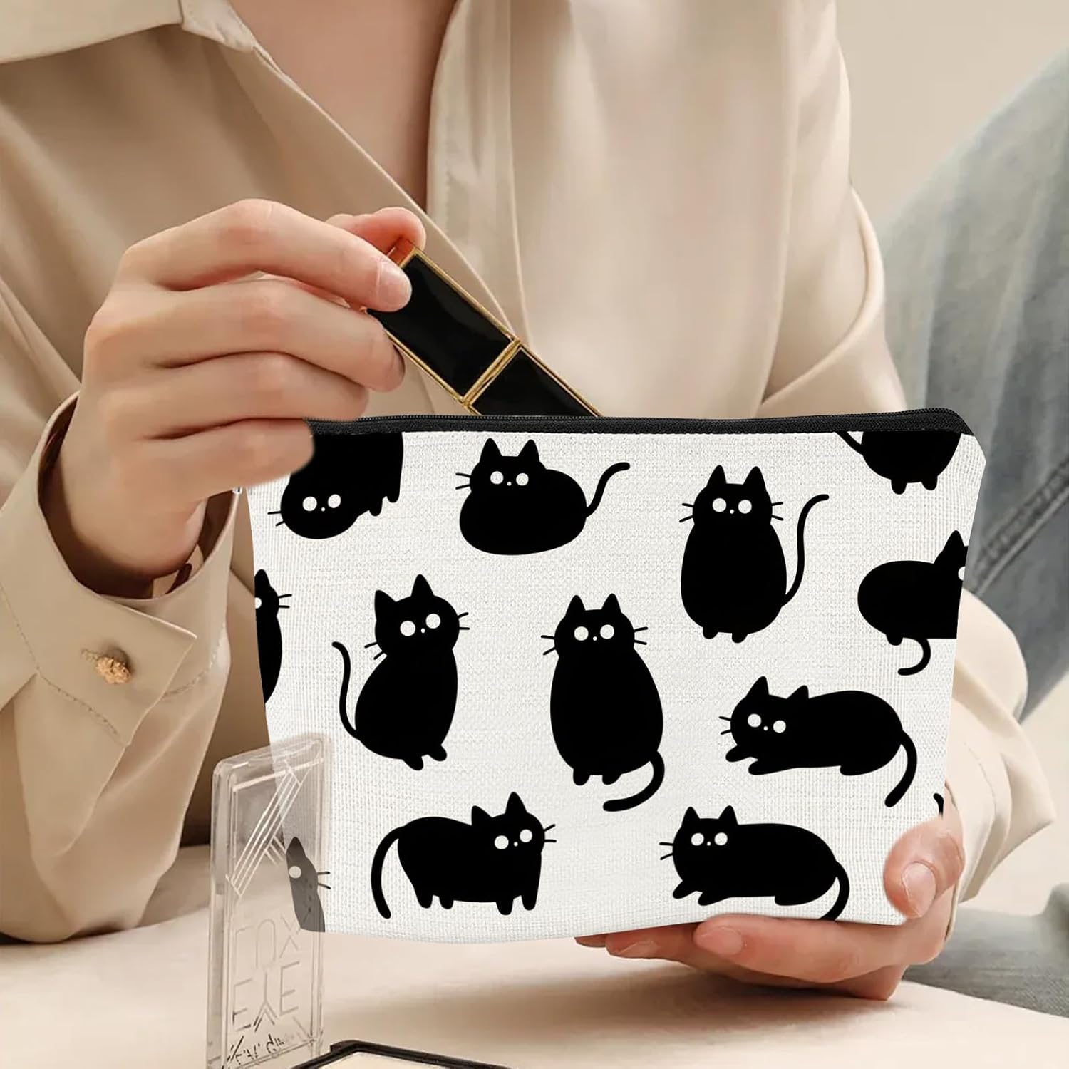 Black Cat Makeup Bag Cat Lover Gifts for Women Cute Zipper Pouch Travel Toiletry Cat Themed Gifts for Girls Teen Daughter Friends Coworkers - Image 5