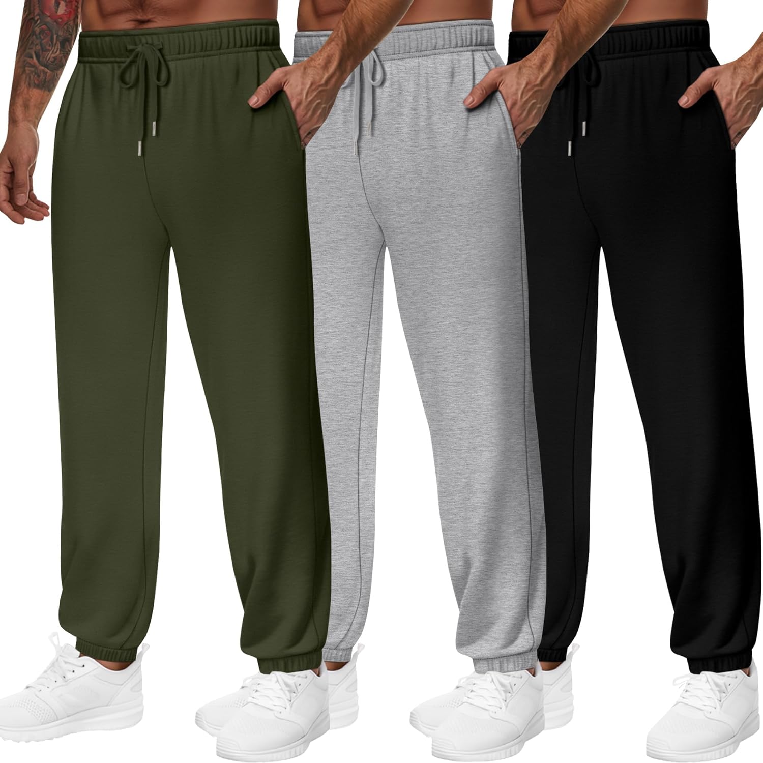 3 Pack Big and Tall Sweatpants for Men Athletic Workout Jogger Lounge Pants with Pockets and Drawstring