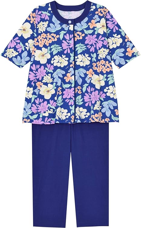Amazon ウイング ワコール パジャマセット 綿100 の天竺素材 パジャマ 6分袖 8分丈 花柄 Ep80 レディース パジャマ ルームウェアセット 通販