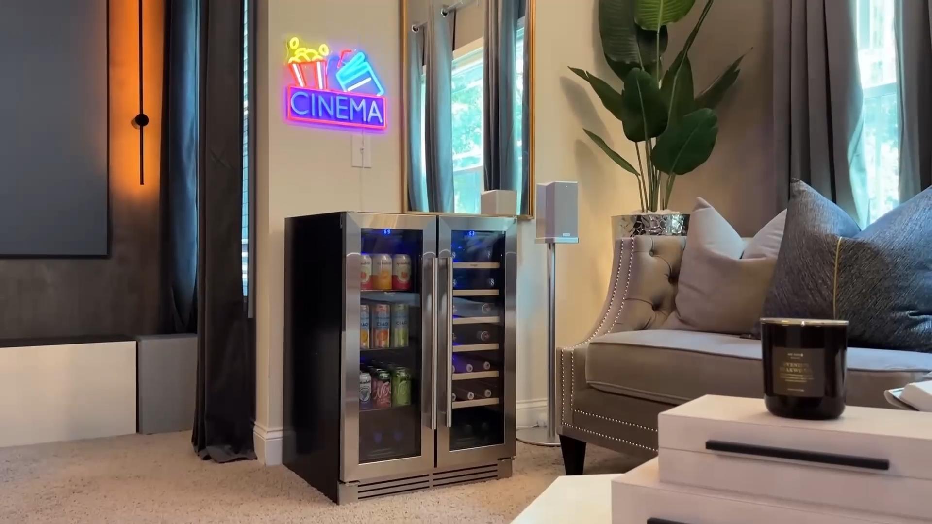 Image of Yeego Wine and Beverage Refrigerator - 24 Inch Dual Zone Wine Fridge 60 Can & 20 Bottle, 36-72F Cooler Built in Under Counter Fridge with Glass Door for Beer Soda Drink Home Bar Office