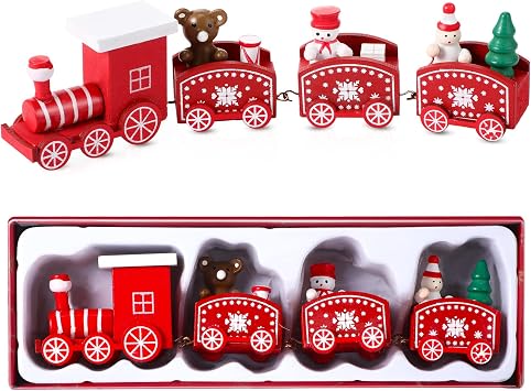 Yulejo Christmas Train Painted Wooden Decoration Mini Snowman Train Decor