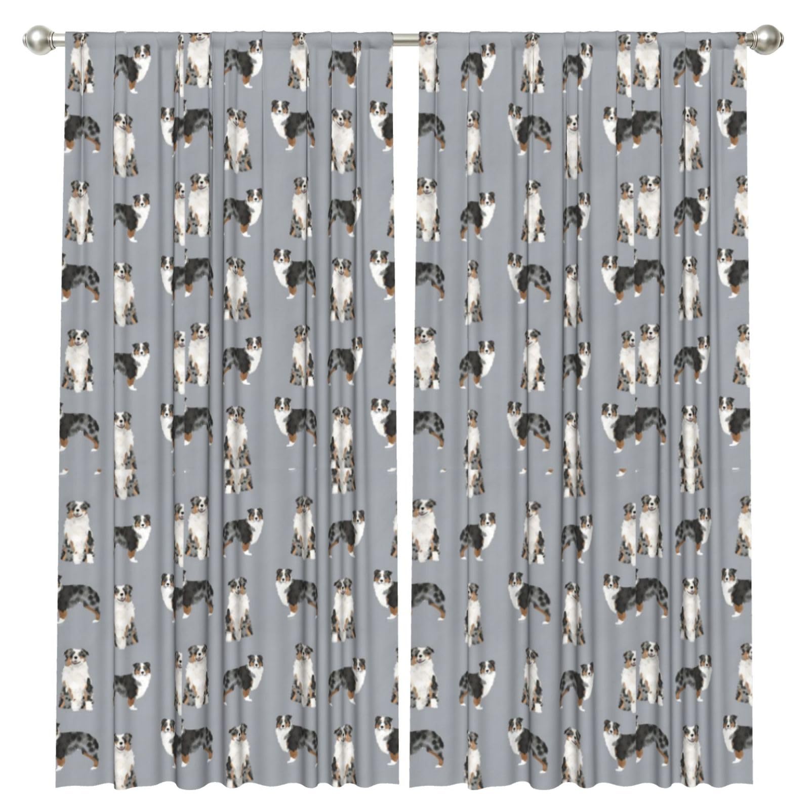 InOmak Australian Shepherd Blue Merle Dog Simple Grey, 2 Panels Window Curtains 52 x 84 Inch Blackout Curtains for Living Room Bedroom