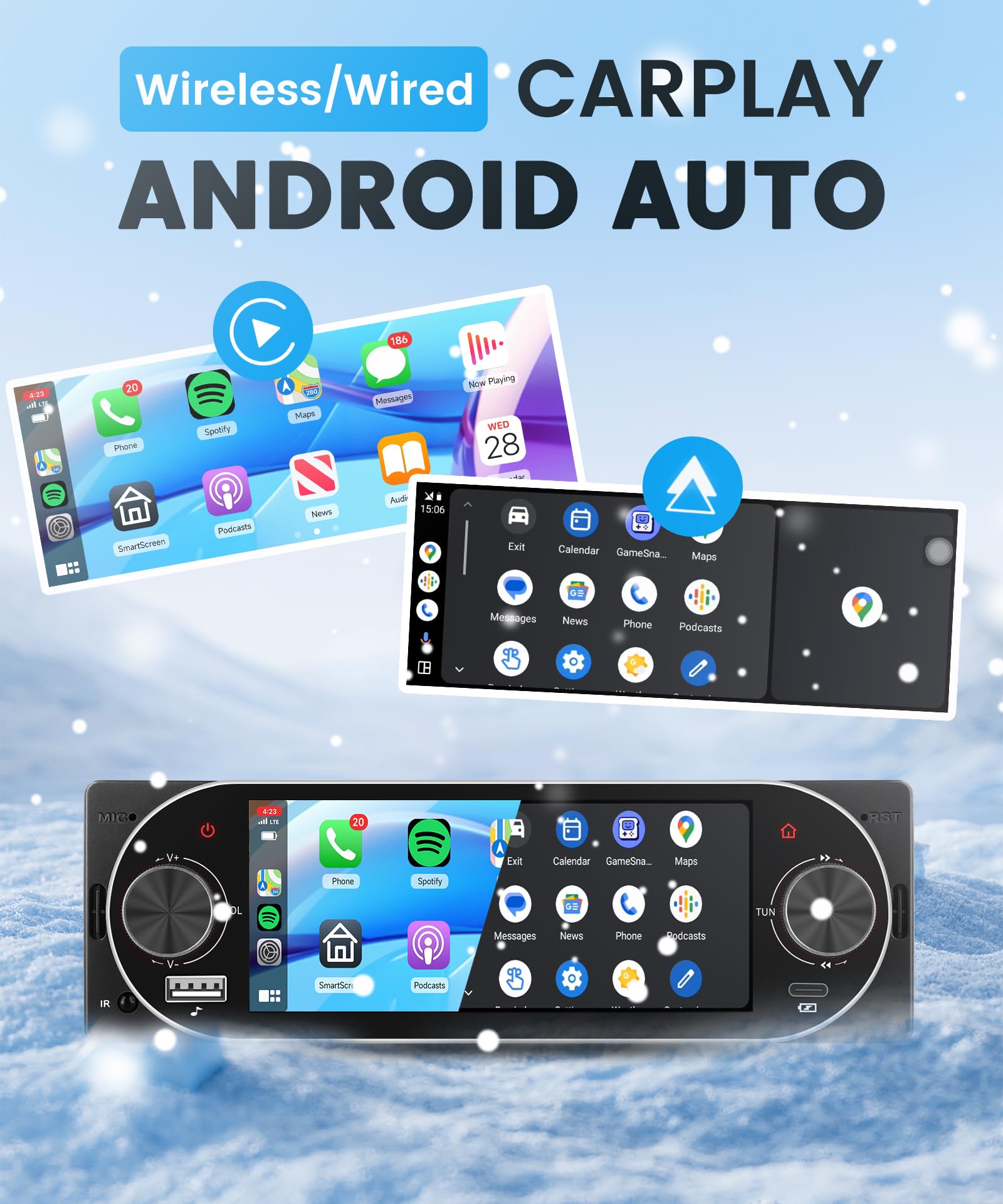 Rimoody Autoradio 1 Din con Wireless Carplay Android Auto iOS/Android Mirror Link, 5.1 Pollici Touchscreen Autoradio con Bluetooth 5.2 FM Radio USB/AUX/EQ Comandi al Volante Telecamera Posteriore