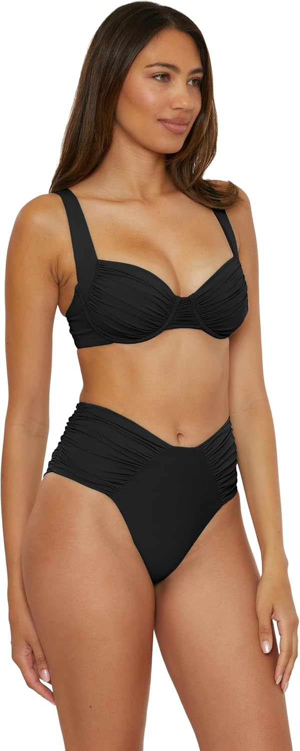 Becca Womens Color Code Shirred French Cut Bikini Bottom, Cheeky Coverage, Swimwear Separates for Women - Image 2