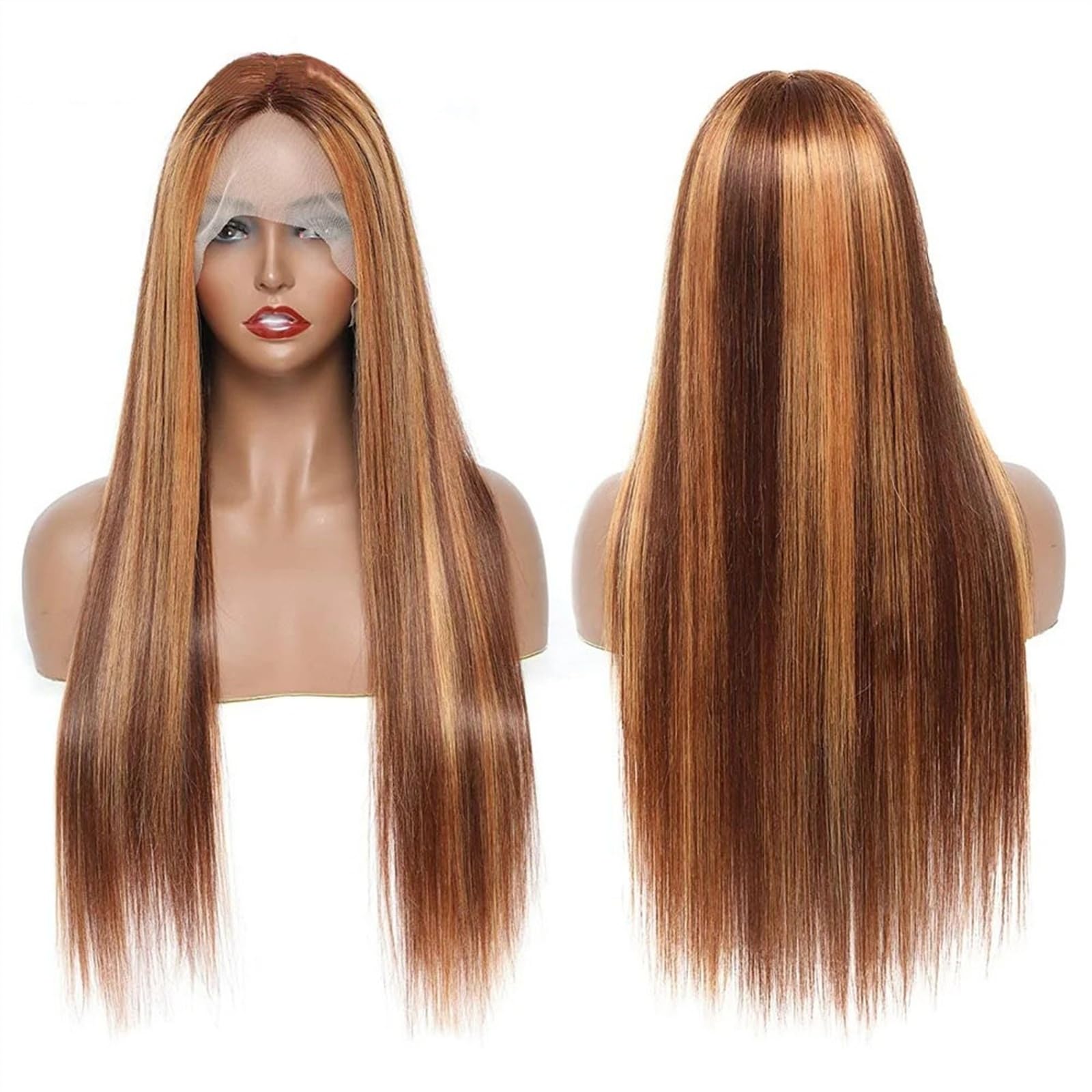 Perücken Highlight Lace-Front-Perücke, Echthaar, 4/27 Ombre, glattes Haar, Spitzenperücke, 13 x 4 x 1, T-Teil, Lace-Frontal-Perücken, brasilianisches Remy, vorgezupft, mit Babyhaar Frauen Perücke (Si