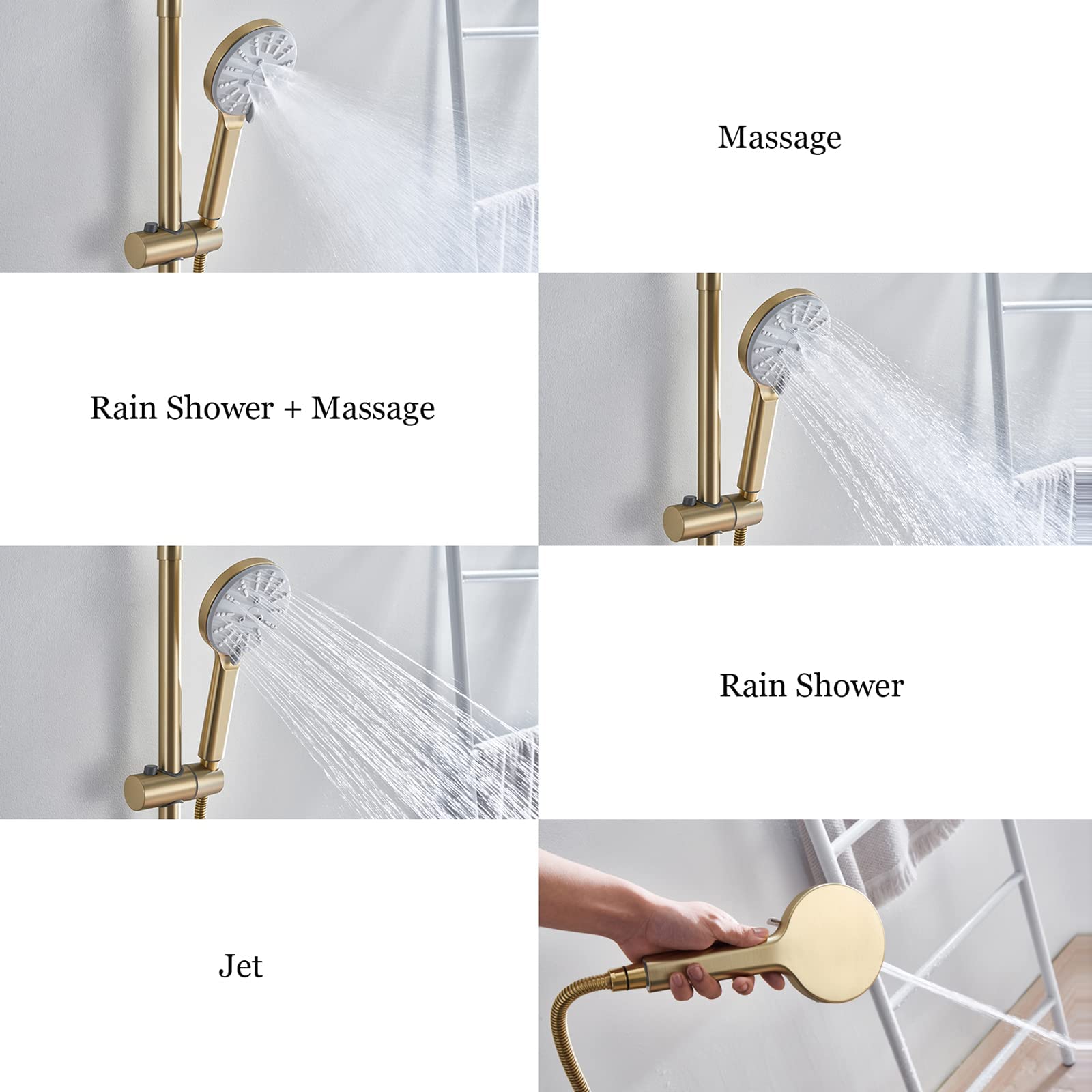 Juego de ducha tipo lluvia de 9 pulgadas montado en la pared con rociador de mano y acabado cepillado con boquilla for bañera