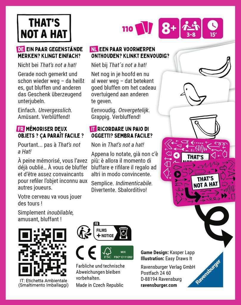 Ravensburger - 20954 That's not a hat kartenspiel für 3-8 people, partyspiel, lustige Unterhaltung ab 8 Jahren