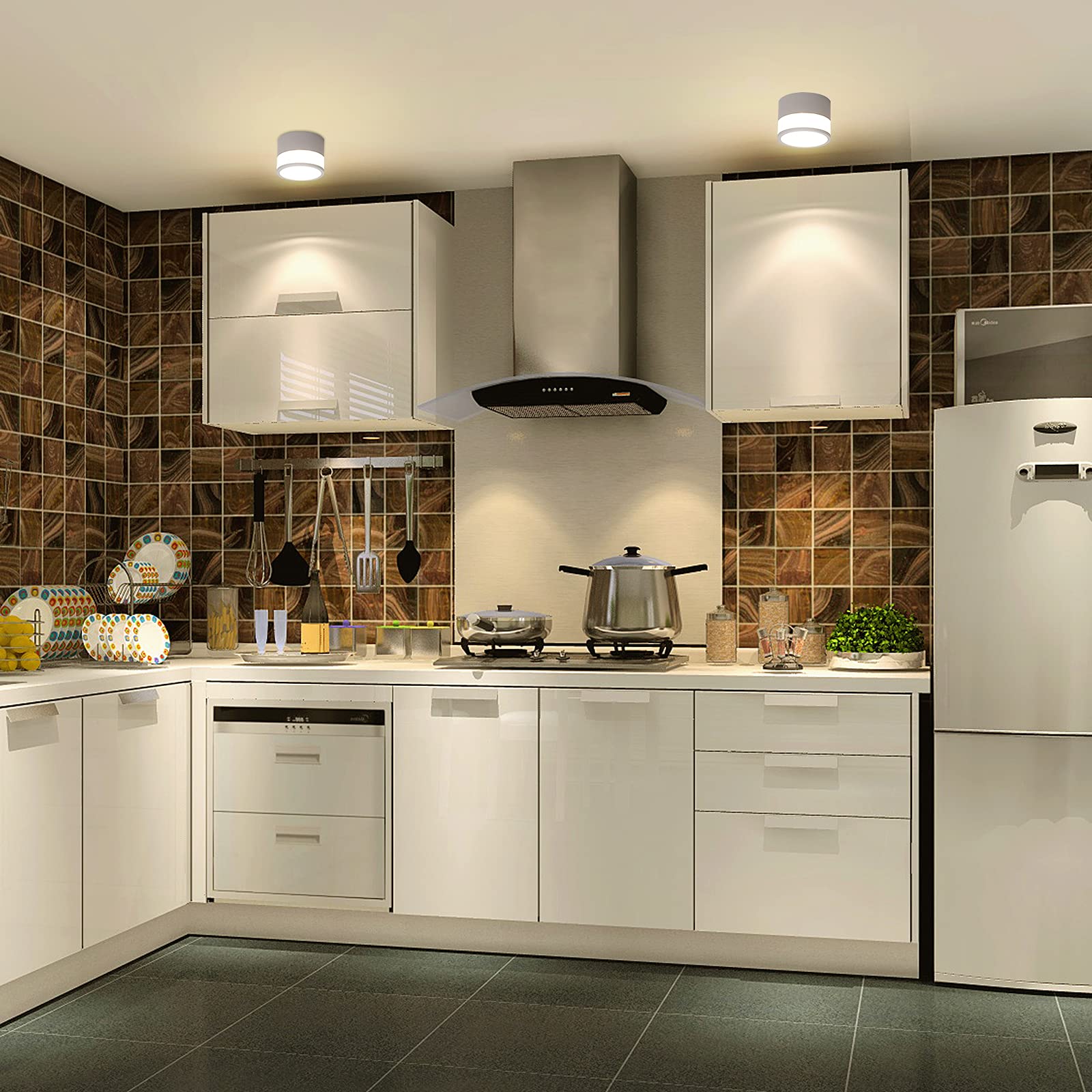Plafonnier LED Spot 12W 3000K Lot de 4 Blanc Plafonnier Salon Aluminium Ø10cm 230V Luminaire Spots pour Couloir Chambre Salle à Manger Cuisine
