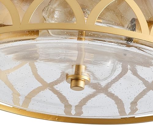 Miniatura 6 de Aiwen Moderna lámpara de techo empotrada de 13.77 pulgadas de 2 luces dorada con pantalla de vidrio sembrado, lámpara de techo redonda industrial