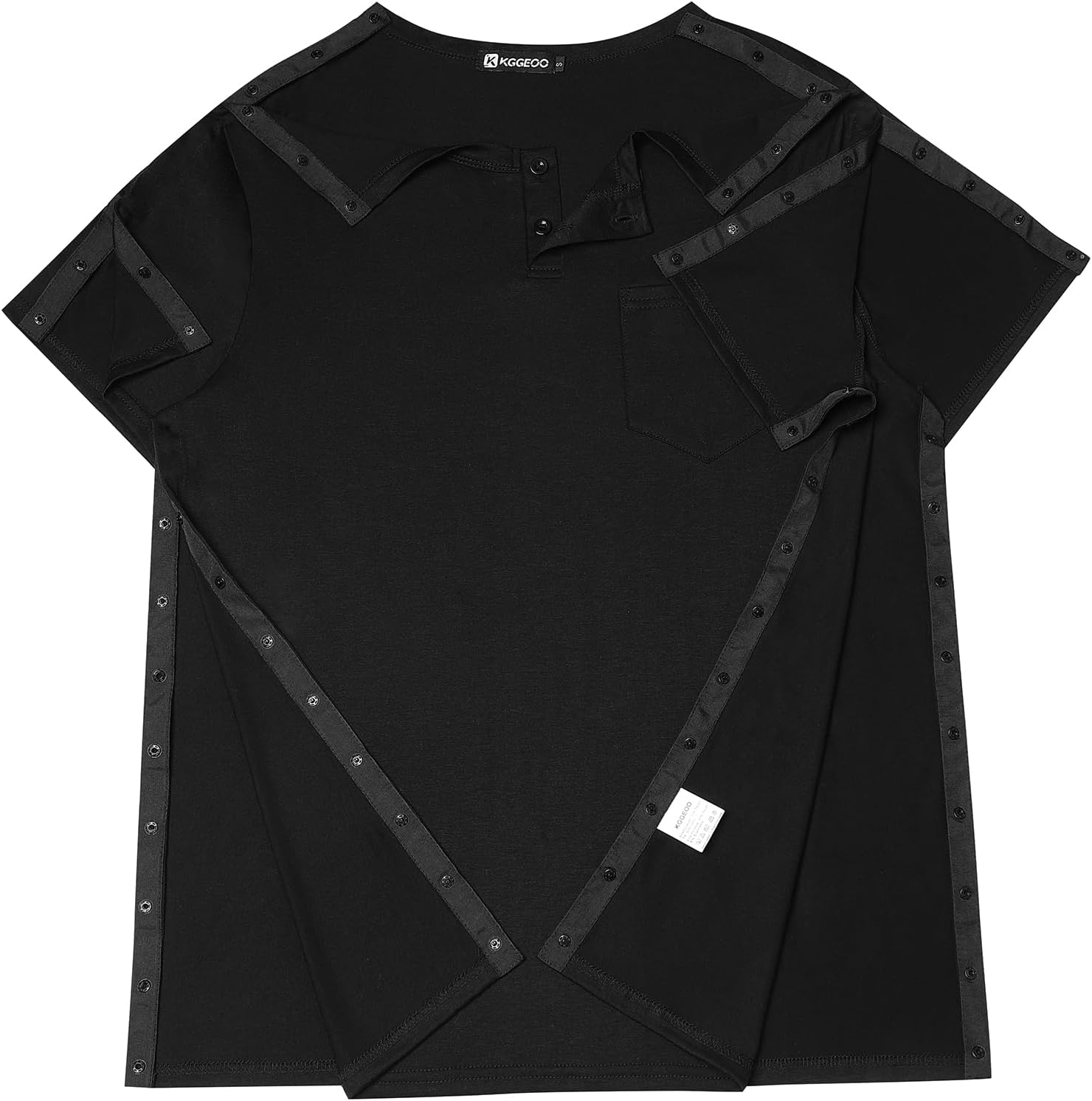 Men’s Post Shoulder Surgery Recovery Shirt Tear Away Short Sleeve Rotator Cuff Full Side Snap Adaptive Chemo Clothing