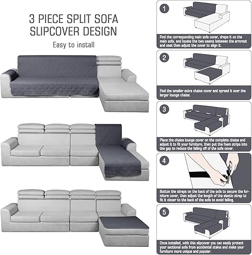 Miniatura 7 de TAOCOCO Fundas impermeables para sofá modular en forma de L, 3 piezas, fundas de sofá reversibles para sofá seccional, protector de muebles para