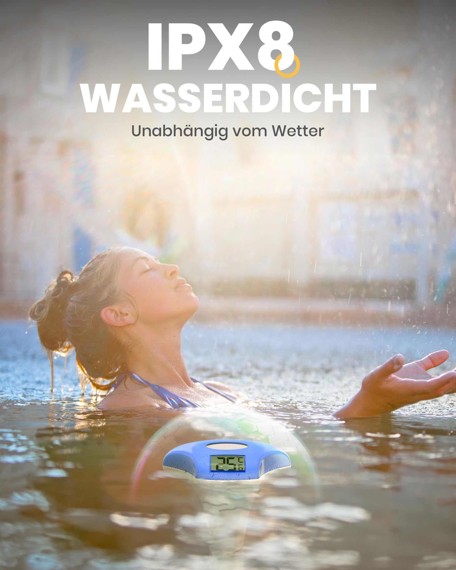 BALDR Pool Thermometer -Solarbetriebenes Schwimmthermometer, Nie wieder Batteriewechsel, IPX8 wasserdicht, mit Großem LCD-Display, Perfekt für Pool, Eisbad & Whirlpool