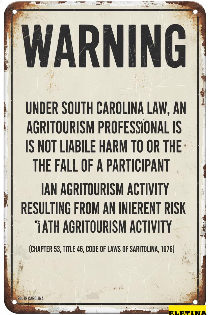 South Carolina Agritourism Liability Tin Sign, 8x12 Inch