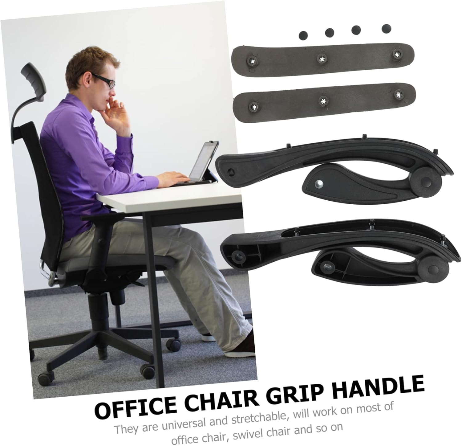 Office Chair Armrests Lumbar Support Swivel Desk Chair Grab Handles Comfortable for Home Office Use Easy to Install
