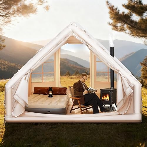 Kichvoe Inflatable House for Camping Tents Inflatable Tent Air Waterproof Cabin for Winter Cabin Blow up Beige