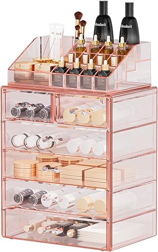 Miniatura 8 de COMVTUPY Organizador de maquillaje, diseño de moda, regalos para tu ser querido o para ti mismo. Las vitrinas de acrílico transparente para