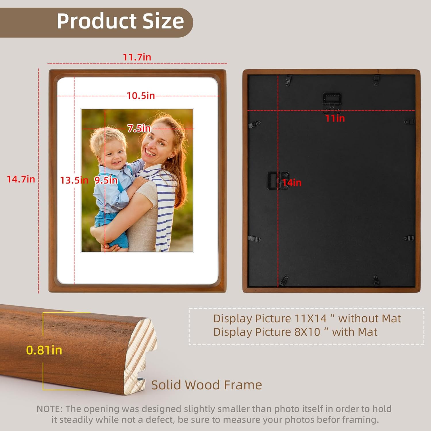 Golden State Art 11x14 Picture Frames - Brown Solid Wood with Glass, Rounded Corner 11 x 14 Picture Frame Matted to 8x10 Photos - Wall Decor Display