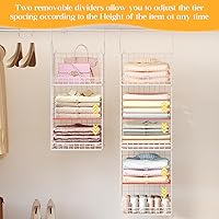 Vista 4 de 5 Tier Hanging Closet Organizer Separable Hanging Closet Shelves with 4 Hooks 2 Adjustable Dividers, Wire Storage Basket Bins for Clothing Sweaters