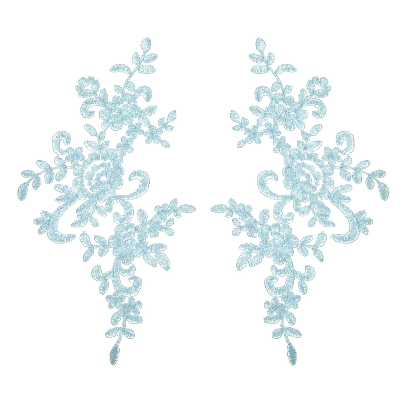 sourcing map 2 Pack Light Blue Flower Lace Appliques, 25x12.5 cm 3D Embroidery Lace Patch Sewing Embellishments for Wedding Bridal Dress Clothes DIY Crafts Accessories Decoration