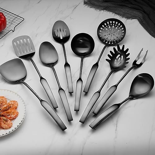 Miniatura 5 de Juego de cubiertos de acero inoxidable 304, juego de utensilios de cocina de 15 pulgadas, herramientas de cocina de metal, juego de utensilios de