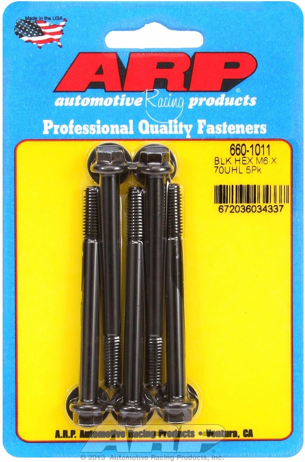 ARP M6 x 1.00 x 70 Black Oxide Hex Bolts (5/pkg)