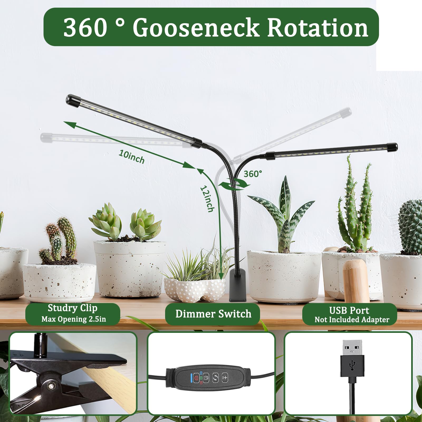 6000 K luces de cultivo de interior blanco rojo 40 LED espectro completo vegetal crecimiento luz de 9 niveles regulable para semillas iniciador clip de encendido