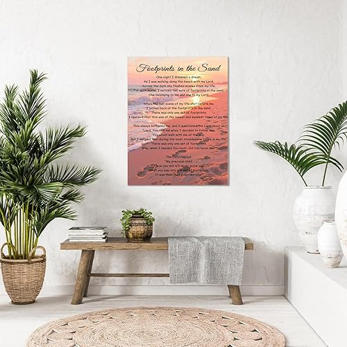 Miniatura 6 de Huellas en la arena, arte de pared, póster de poema religioso Jesús cristiano, lienzo retro, citas motivacionales, pintura, cuadros, decoración del