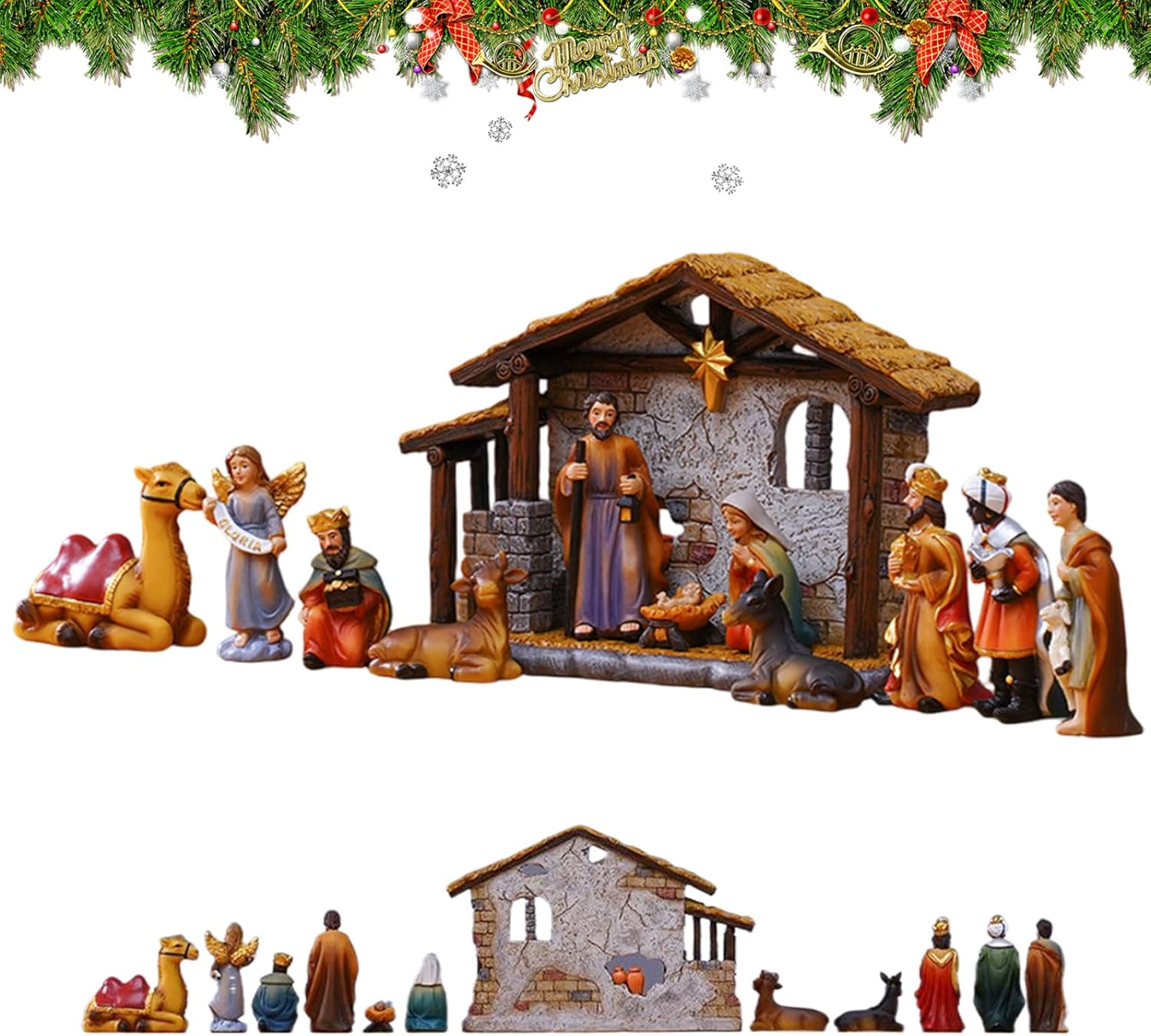 Nativity Set Resin Vivid Traditional Detailed Christmas Nativity Sets 12-Piece Collectible Religious Christmas Decorations for Indoor Tabletop Home