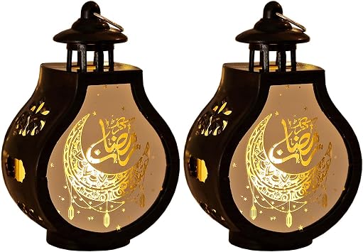 ALIBBON 2 Pcs رمضان فانوس مصغرة شمعة سوداء فانوس شنقا الديكور فانوس عيد مبارك فانوس القمر ستار فانوس رمضان زينة للمنزل داخلي في الهواء الطلق رمضان الجدول ديكور