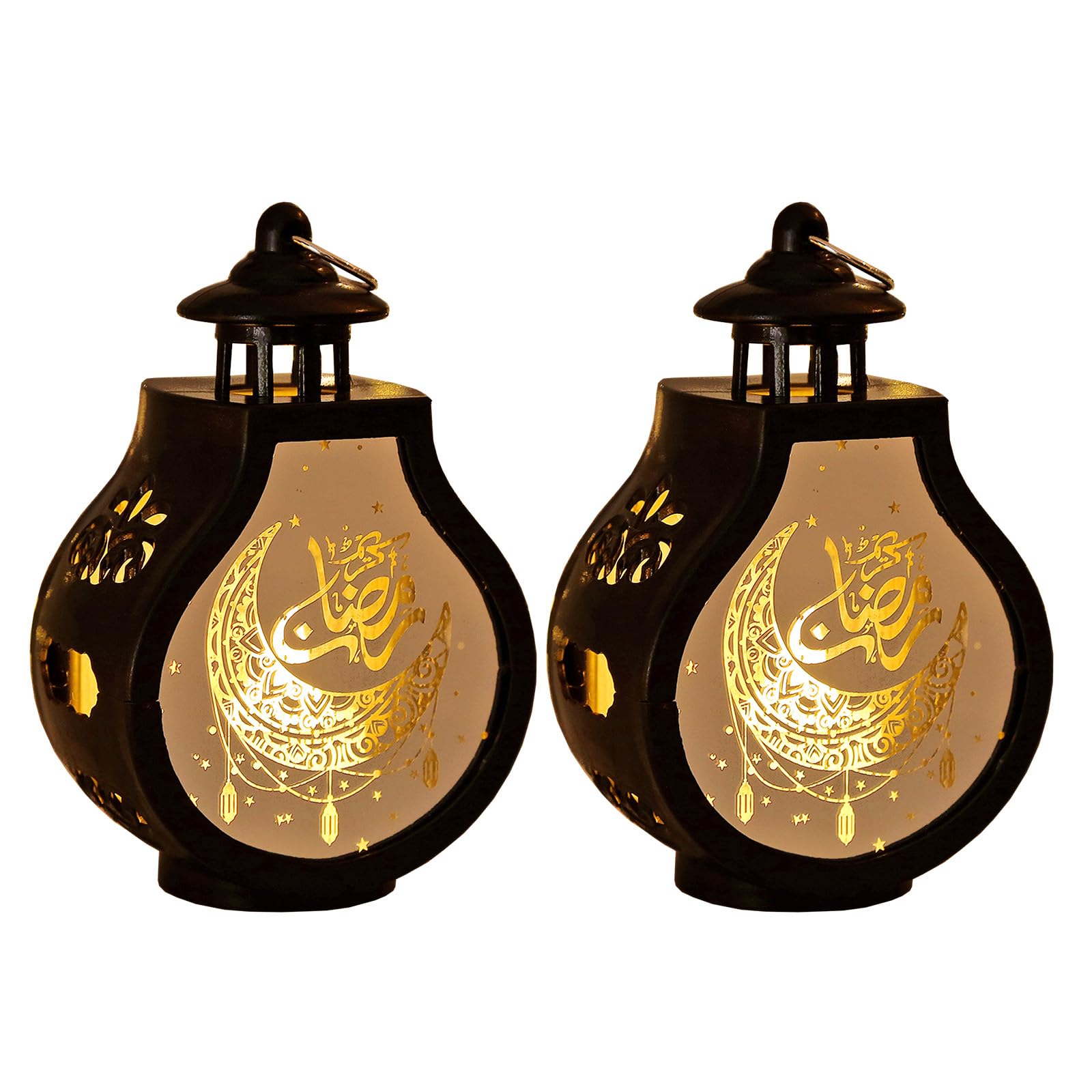 ALIBBON 2 Pcs Ramadan Lantern Mini Black Candle Lantern Decorative Hanging Lantern Eid Mubarak Lantern Moon Star Lantern Ramadan Decorations for Home Indoor Outdoor Ramadan Table Decor