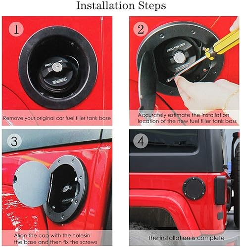 Miniatura 7 de JeCar Tapa de Combustible de Aluminio Cubierta de Puerta de Llenado para Jeep Wrangler 2007-2018 JK y Unlimited Accesorios (Negro)
