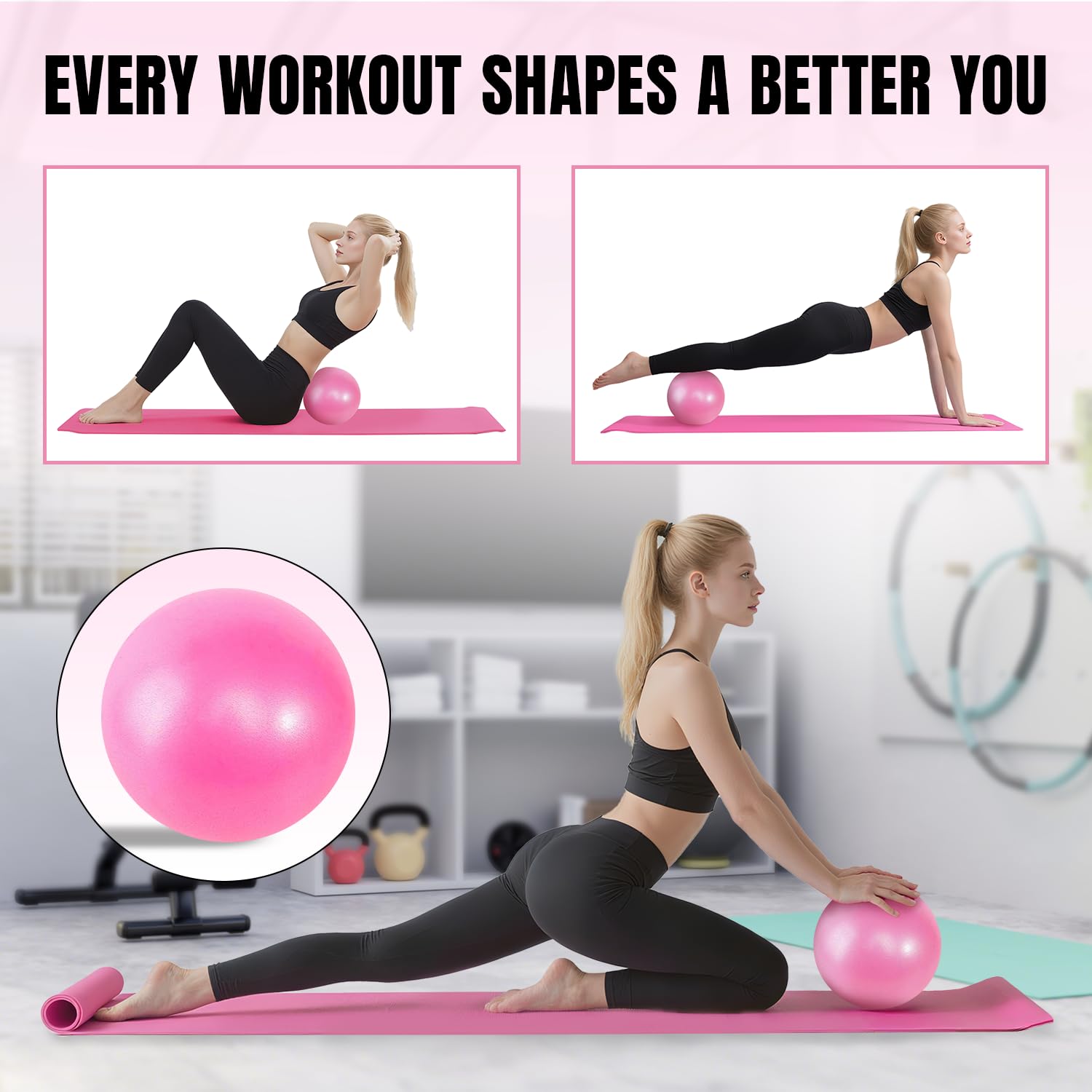 Set di Anelli da Pilates - 6pcs, Cerchio Magico con Maniglie Imbottite Doppie, Kit di Anelli per Pilates con Palla da Yoga, Fascia di Resistenza, Cerchio Pilates Set di Yoga per Casa