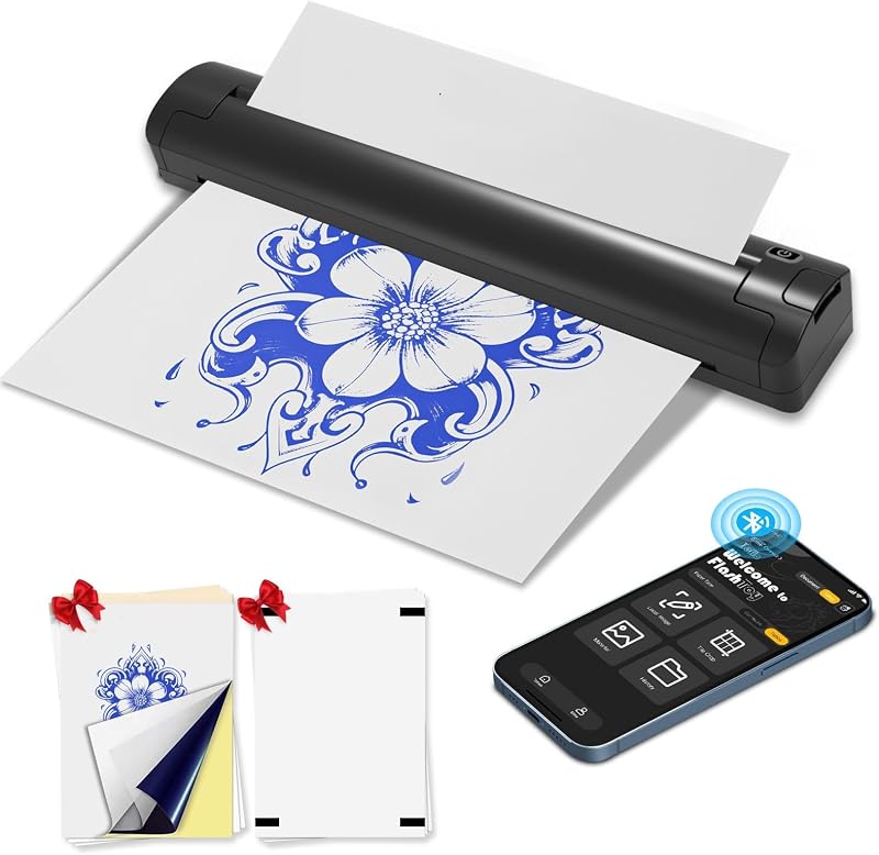 Impressora térmica portátil para estêncil de tatuagem WXHOWXH T11, Bluetooth, cinza, com 3 papéis de transferência