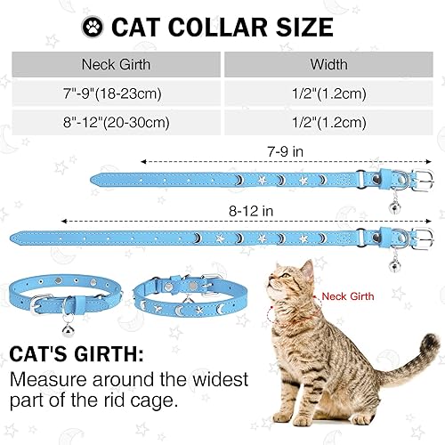 Miniatura 8 de Collares de cuero para gatos con campana y cinturón elástico de seguridad, remaches personalizados, collar de hebilla segura ajustable con dije de