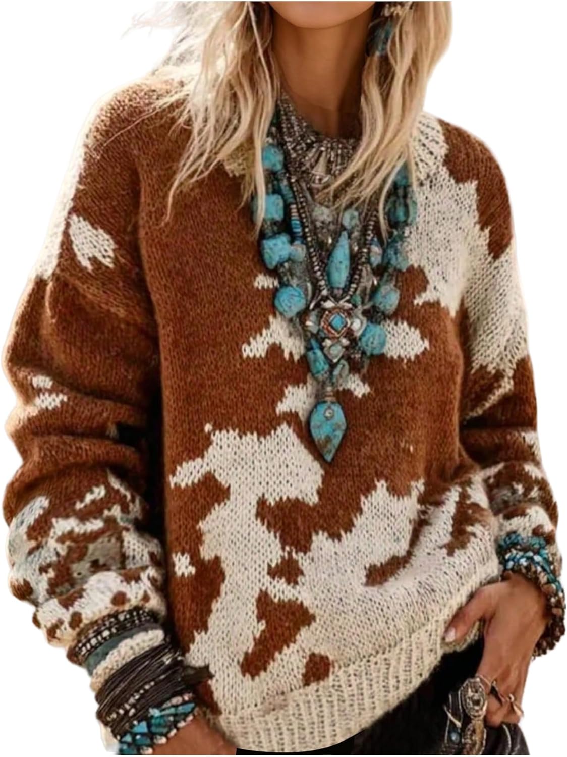 Women's Western Graphic Sweater Crew Neck Pullover Sweaters Cowgirl Outfits Jumper