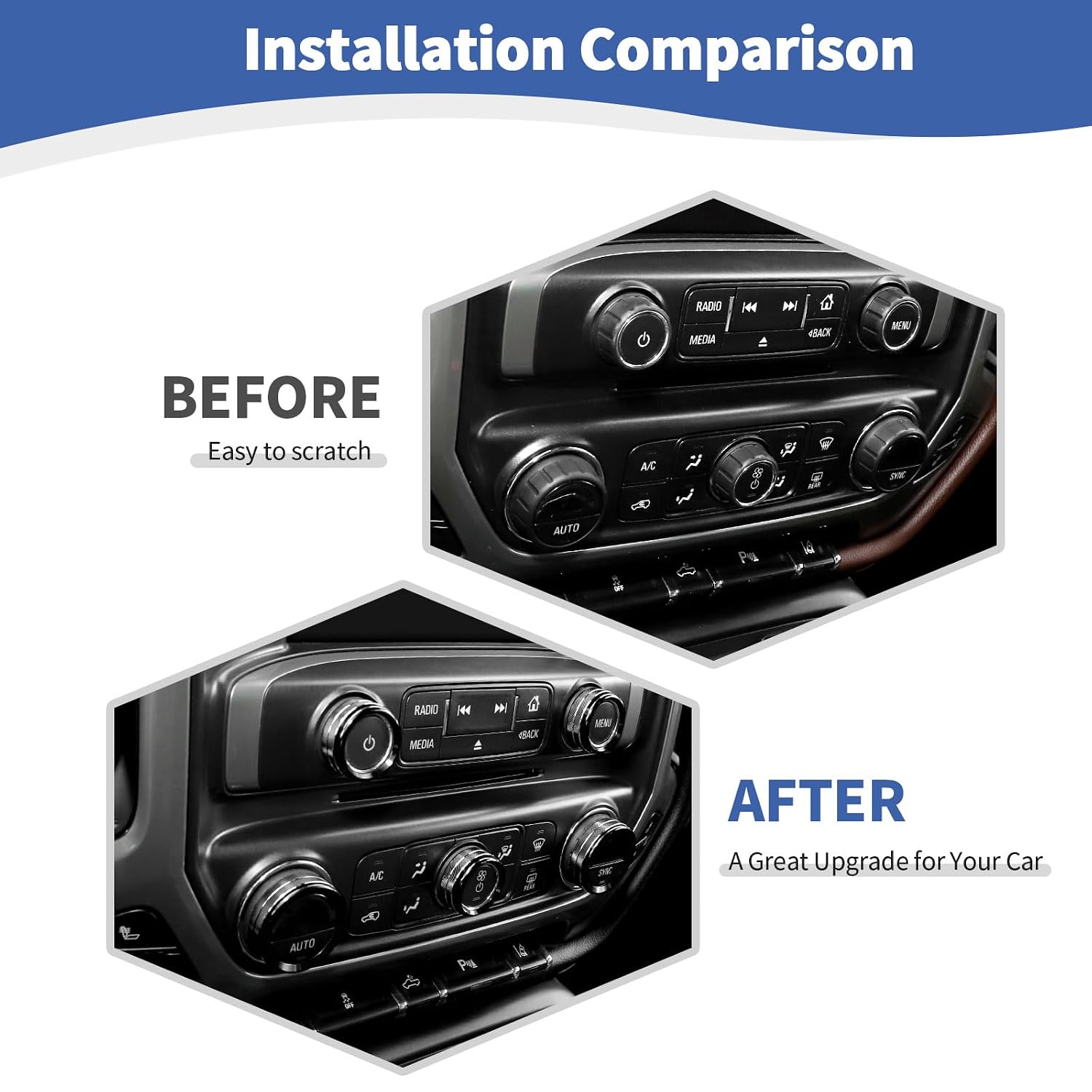 RT-TCZ for Silverado Radio AC Control Knobs Cover Trim Rings Black for Chevy Silverado Suburban GMC Sierra 2014-2018 Black Interior Accessories 8pcs image 2