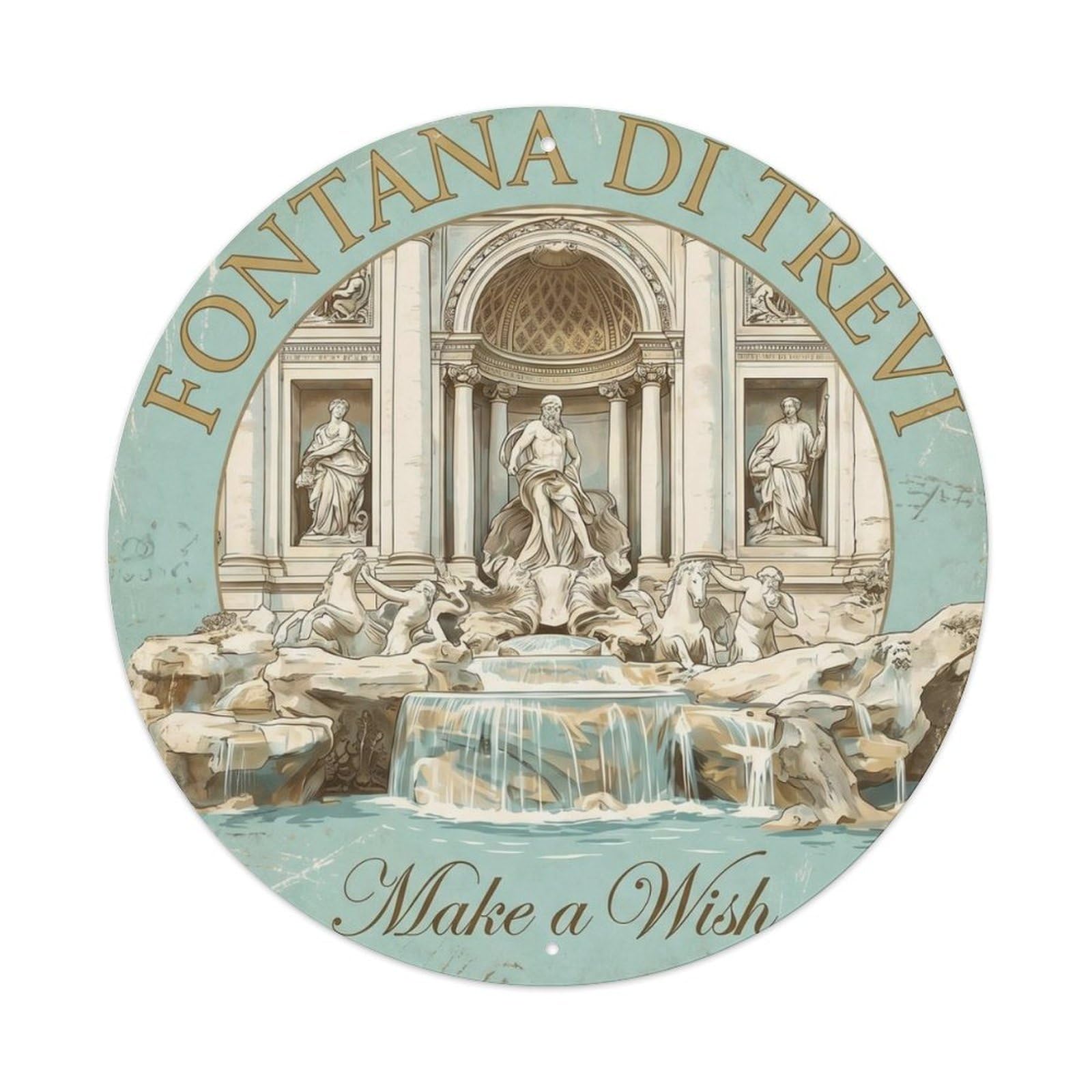 Fqnyr Style Vintage Travel Trevi Fountain Rome 2 Metal Tin Sign