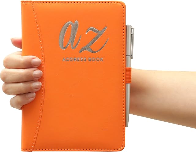 a to z Telephone Address Book A-Z Index Hard Back Cover Plus Pen A5 Addresses Book Home Office Work (Orange)