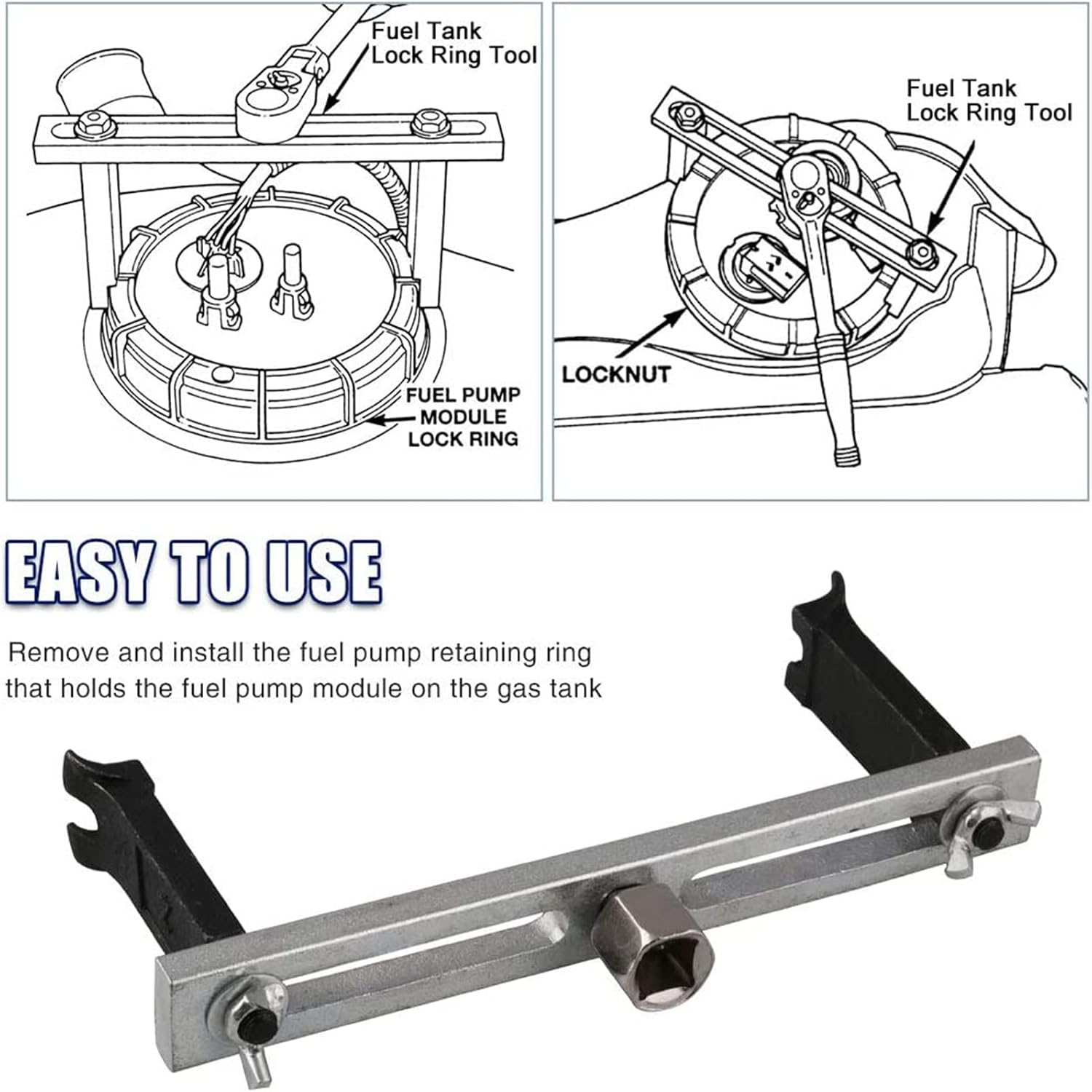 RULLINE Fuel Pump Lock Ring Tool, Fuel Pump Removal Tool,Fuel Pump Lid Tank Cover Wrench,Fuel Tank Lid Cover Remove Spanner, Universal Wrench 3/8" to 1/2" Adjustable