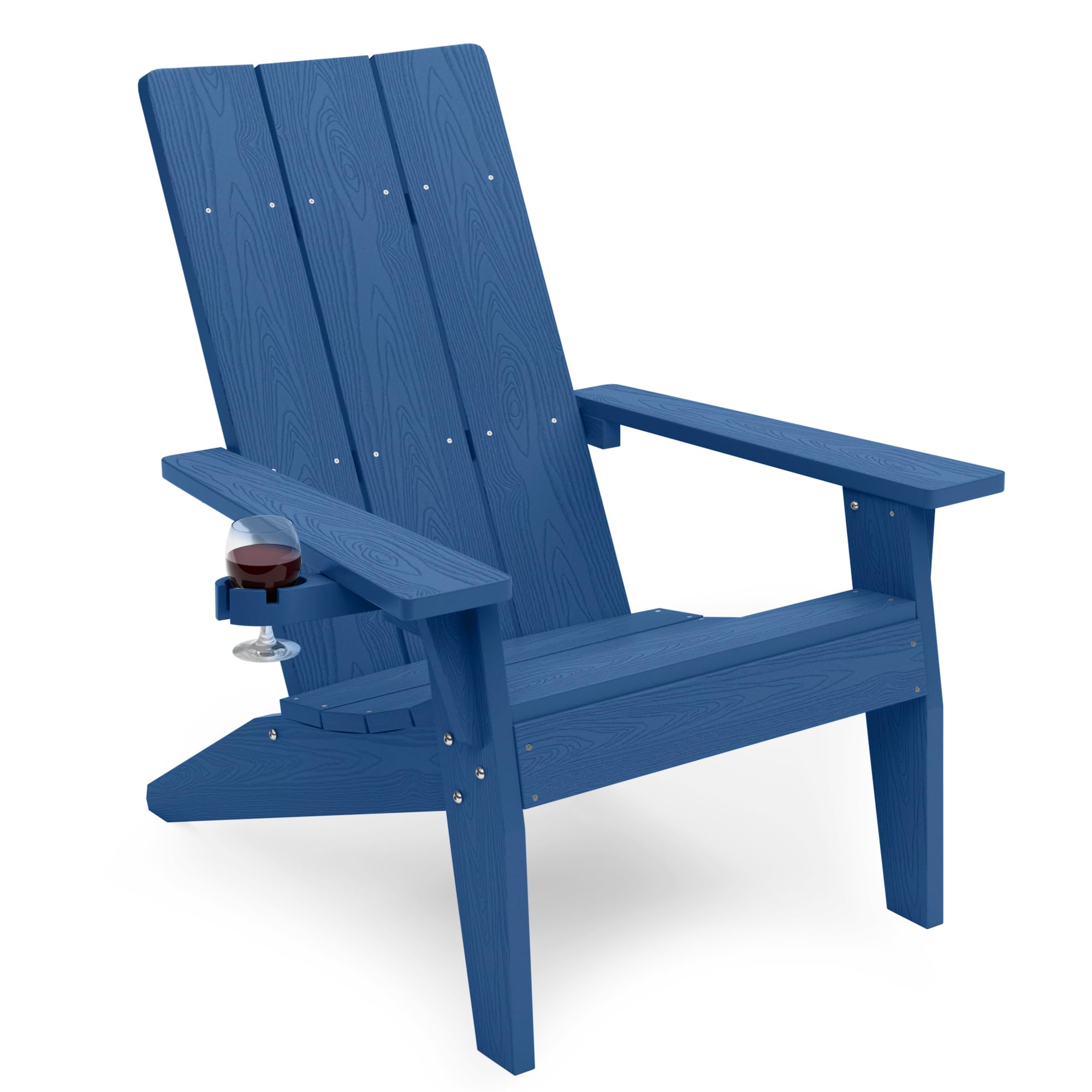 Adirondack Stuhl mit Getränkehalter für Outdoor Garten: Übergröße Adirondack Chair Kunststoff HIPS mit Getränkehalter - Adirondack Gartensessel Wetterfest für Balkon/Terrasse/Feuerstelle/Beach(Navy)