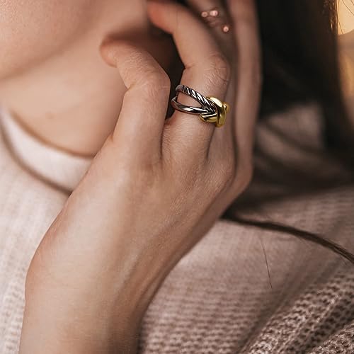 Miniatura 2 de Anillos de dos tonos para mujer, anillo trenzado cruzado, alambre de moda, anillos de joyería de regalo