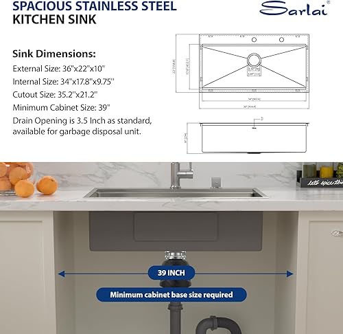 Miniatura 341 de Sarlai Fregadero de barra de 21 gotas de acero inoxidable - Fregadero de cocina de 21 x 20 pulgadas, estación de trabajo de montaje superior, acero