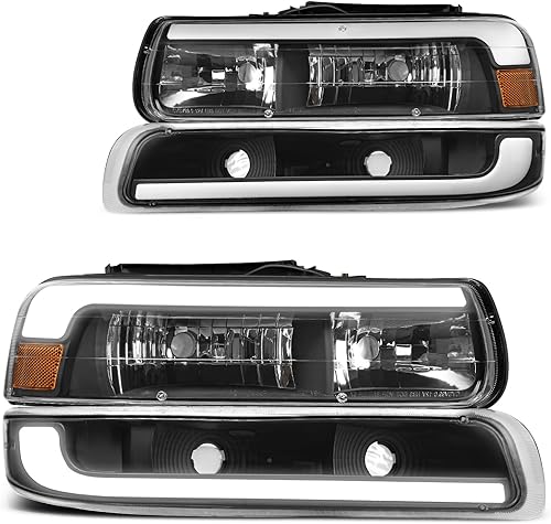 DWVO Faros LED DRL compatibles con Chevy Silverado 1500 25002001-2002 Chevy Silverado 1500HD 25002000-2006 Tahoe Suburban 1500 2500 negro