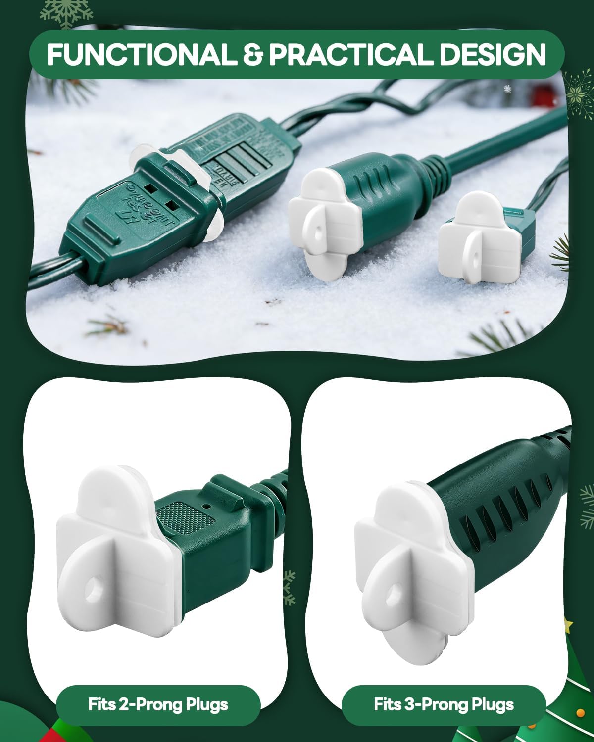 12-Pack Weatherproof Gaskets and Plug Protector Covers, Silicone & Plastic Waterproof Outdoor Plug Protector, Stop GFCI Tripping for Christmas Lights, Pool Pumps, Fits 2 & 3 Prong Plugs