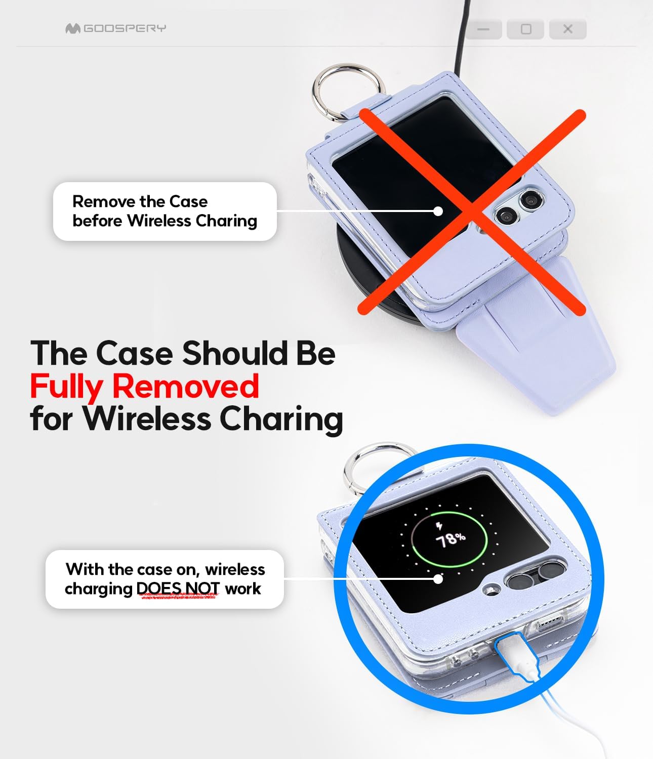 GOOSPERY EZ Mount Wallet Compatible with Samsung Galaxy Z Flip 5 Case, Card Holder Loopy Ring Adjustable Kickstand with Horizontal/Vertical - Lavender