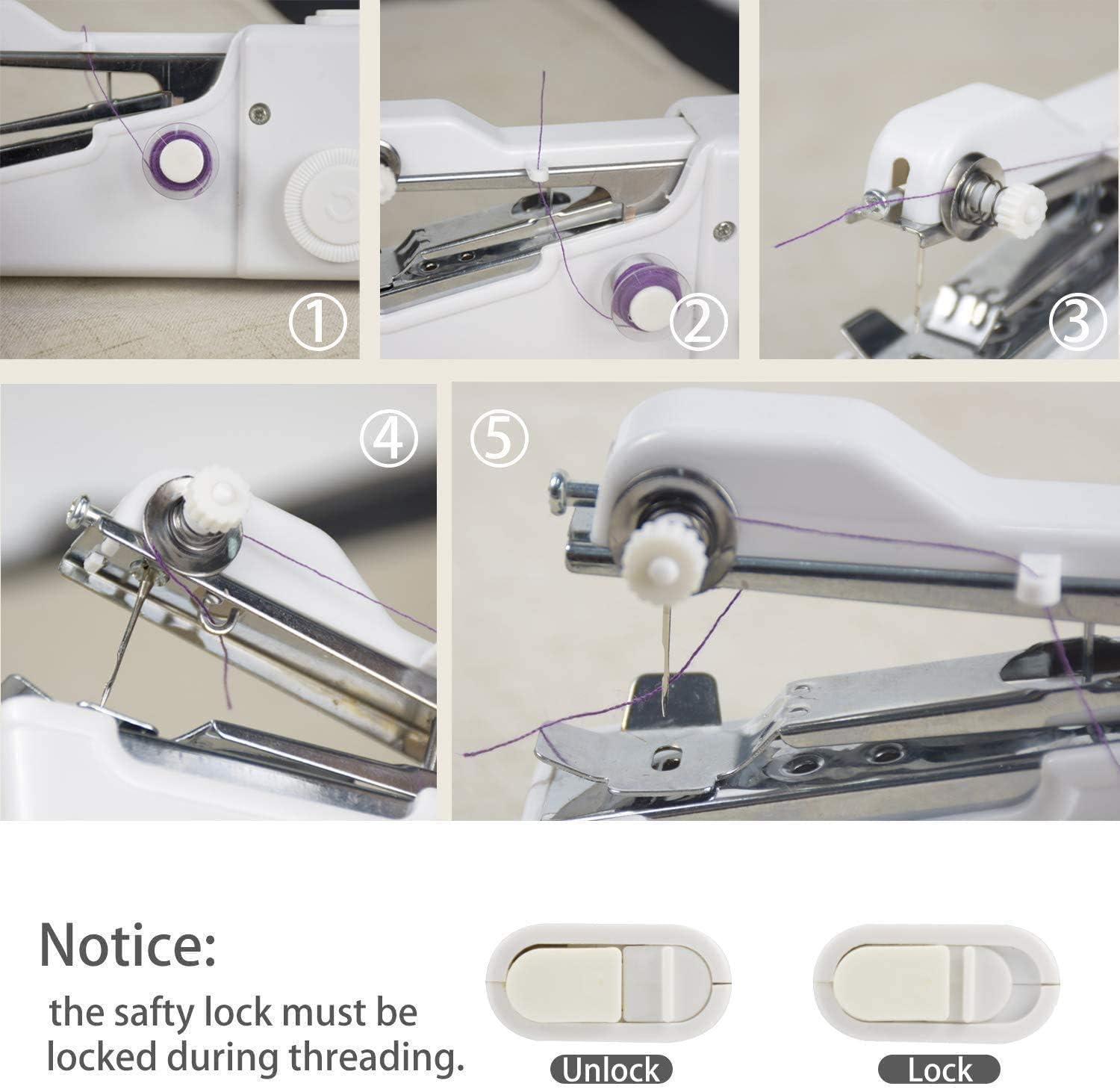 PettaAiu Handheld Sewing Machine, Mini Cordless Portable Electric Sewing Machine Quick Stitch Tool for Fabric, Clothing, or Kids Cloth Home Travel Use